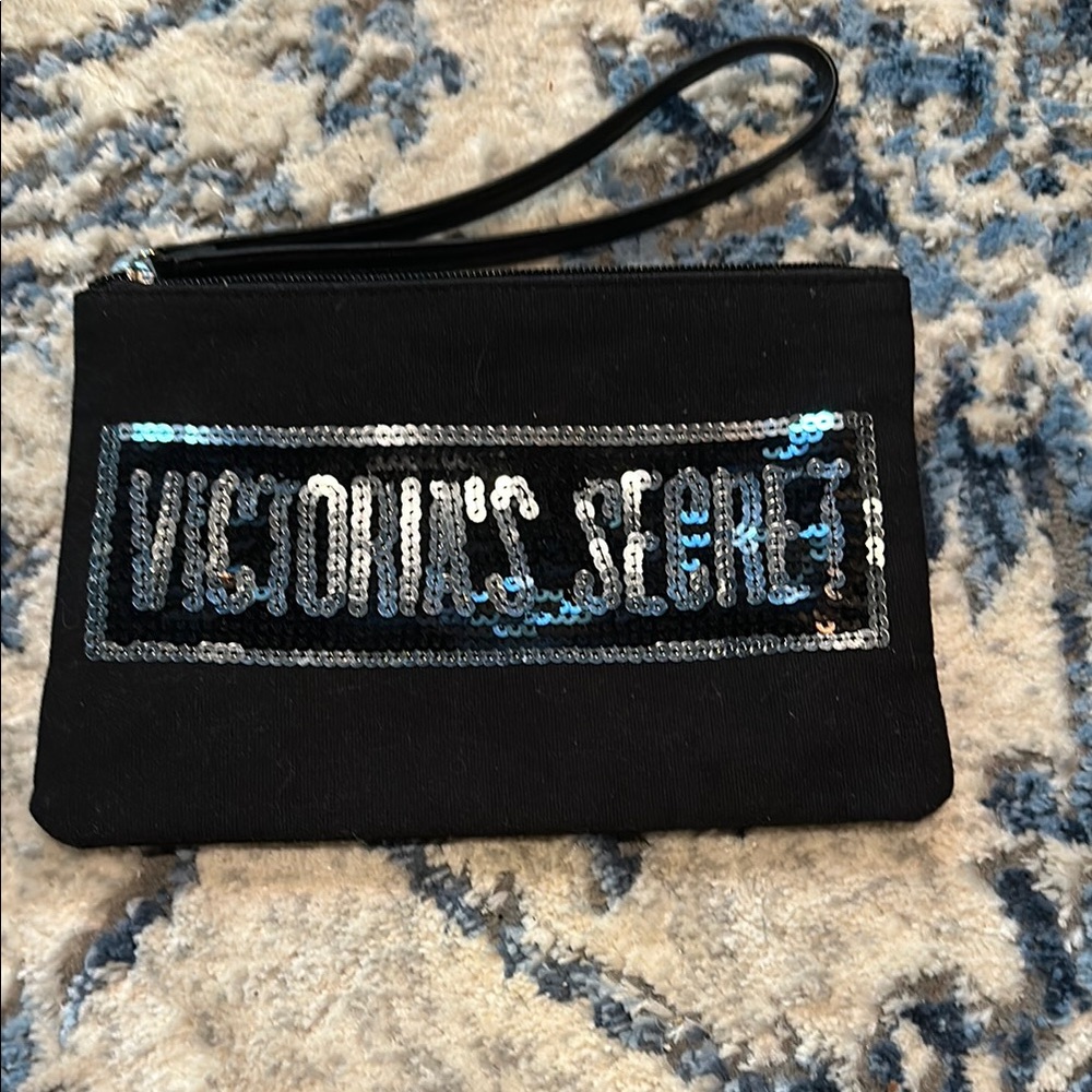 Victoria's Secret Black and Silver Sequin Makeup Bag